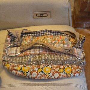 Floral Patchwork Hobo Bag - Brown and Orange